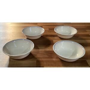 Corelle Corning Colonial Blue Band Pink Lines 6.25” Cereal Soup Bowls Set Of 4